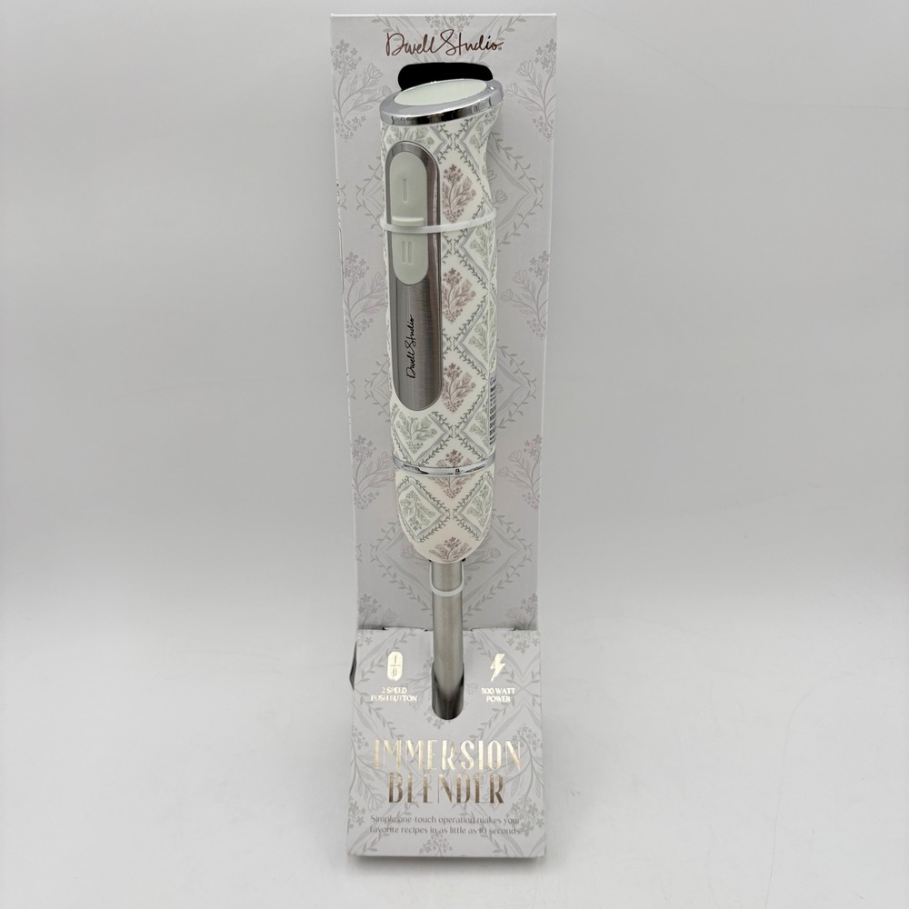 DwellStudio Immersion Blender 500W 2-Speed Handheld Stick Mixer Floral Damask